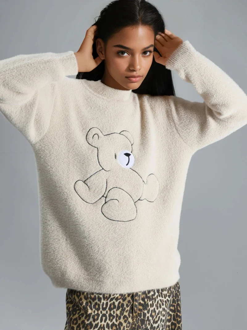 My Fashion Stone Natural MY FASHION Oversize Teddy Bear Plush Sweater for Women | Best Price UAE