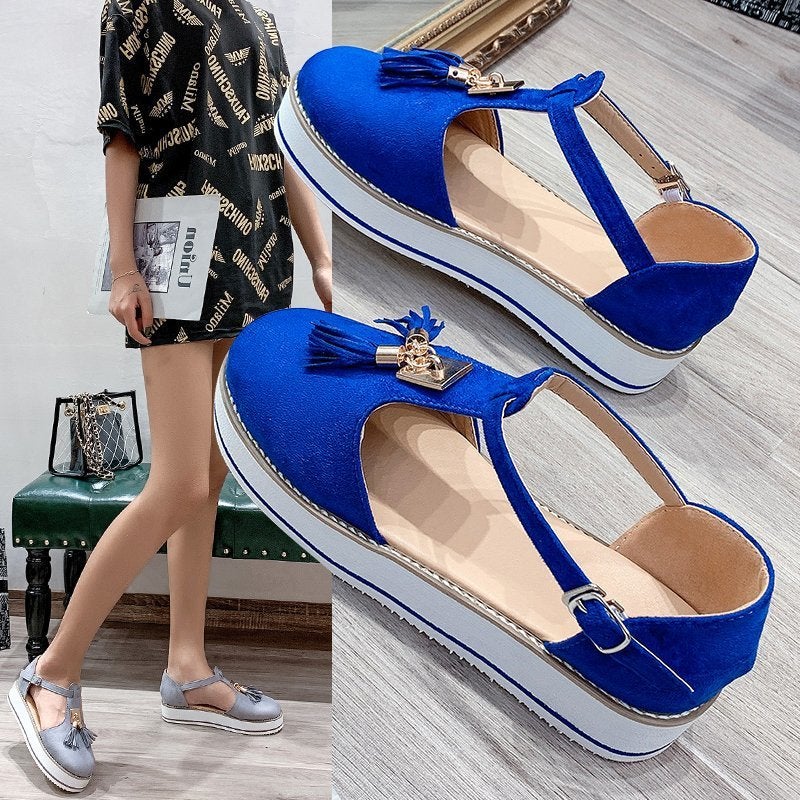 2023 Summer Fashion Large Size Independent Station Women's Shoes Hollow Tassel Roman Sponge Platform Sandals - Image 5