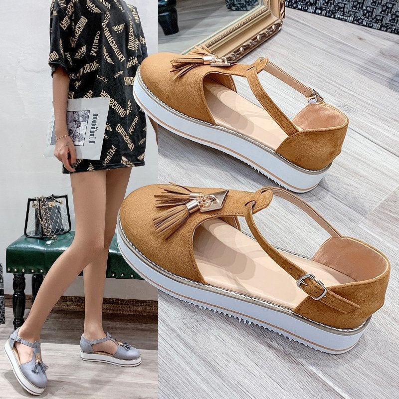 2023 Summer Fashion Large Size Independent Station Women's Shoes Hollow Tassel Roman Sponge Platform Sandals - Image 2