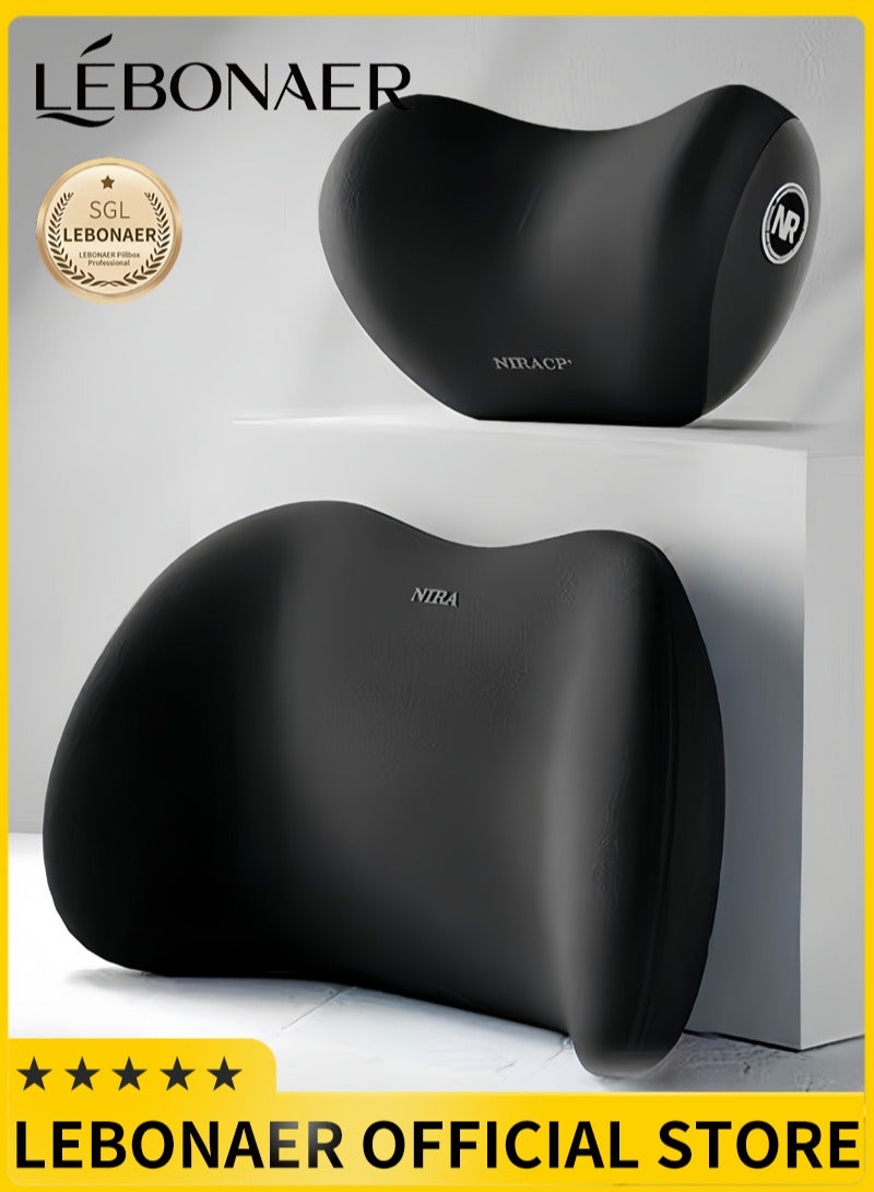 لبونير مجموعة الوسادة الخلفية والرقبة وسادة دعم أسفل الظهر للكرسي ومقاعد السيارة والكرسي المتحرك والألعاب ورئيس المكتب ومسند الرأس الرغوي المحسن لذاكرة الراحة والوسادة الخلفية (أسود) - Image 1