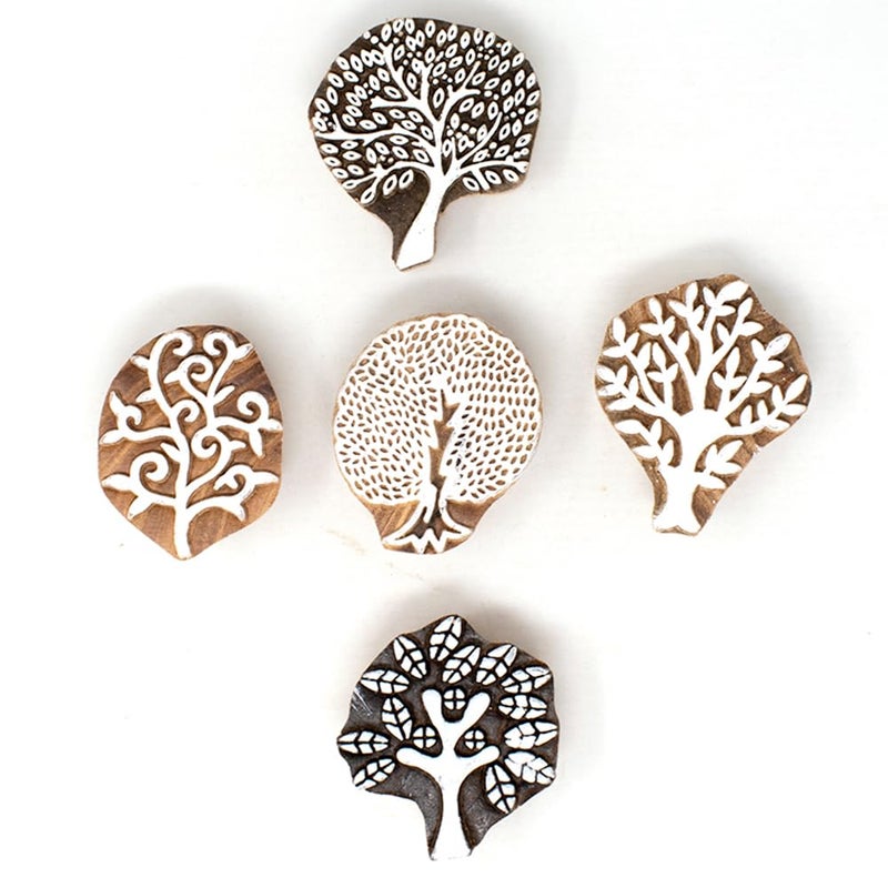 Hashcart | Set of 5 | Wooden Indian Traditional Design Printing Stamps/Blocks for Printing Saree Border/Dresses/Craft Card Making/Scrapbook/Clay Pottery - Image 2