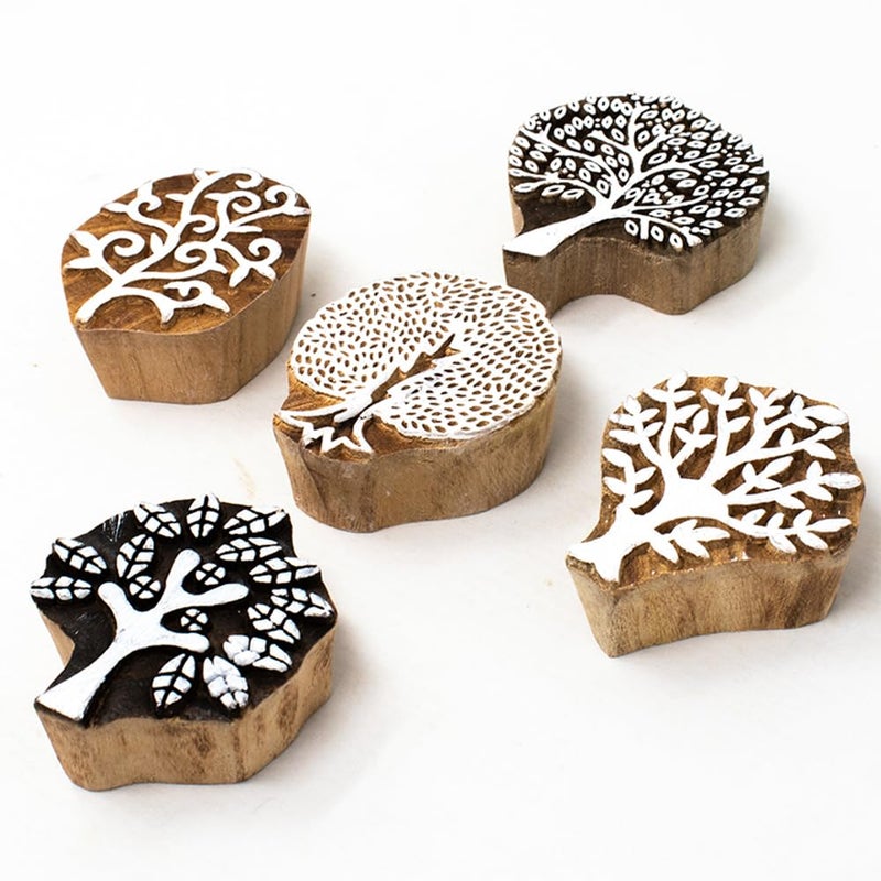 Hashcart | Set of 5 | Wooden Indian Traditional Design Printing Stamps/Blocks for Printing Saree Border/Dresses/Craft Card Making/Scrapbook/Clay Pottery - Image 1