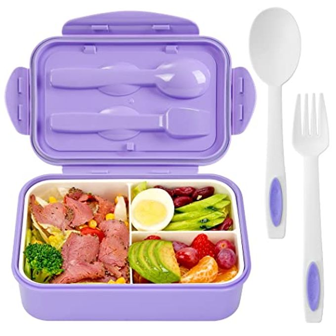 LOVINA Bento Boxes for Adults - 1100 ML Bento Lunch Box Container For Kids With Spoon & Fork - Durable Perfect Size for On-the-Go Meal, BPA-Free and Food-Safe Materials(Purple)