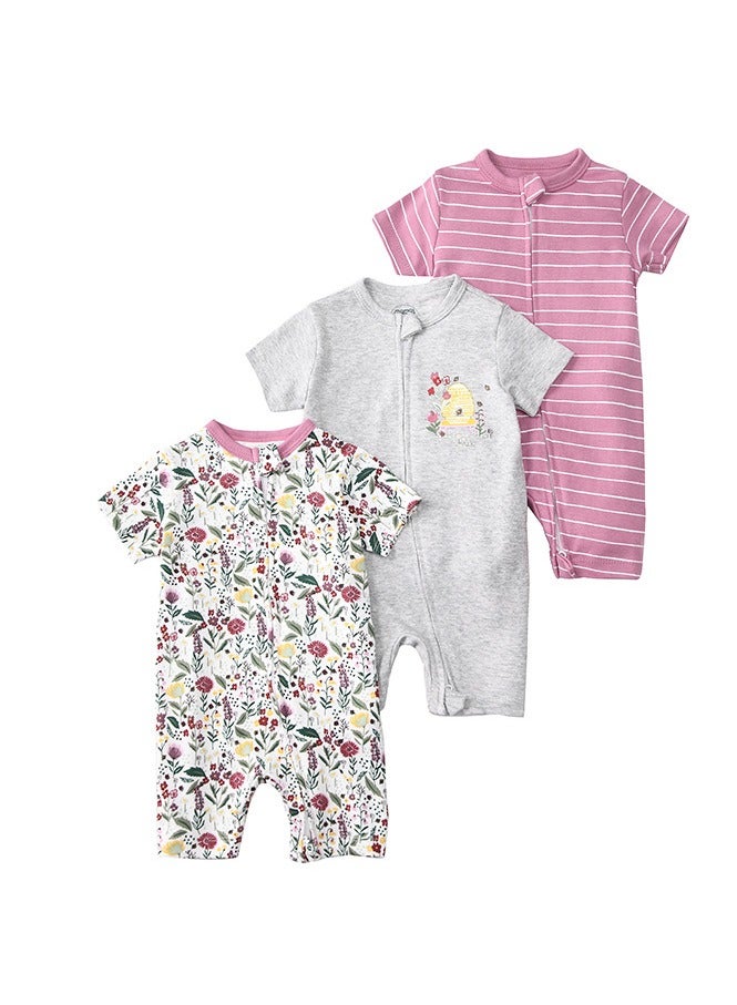 CICILADY Baby 3-Pack Short-Sleeve Onesies Bodysuit Baby Boy Girl Cotton Short Sleeve Zipper Rompers Infant 2-way Zippers Comfy Summer Jumpsuit