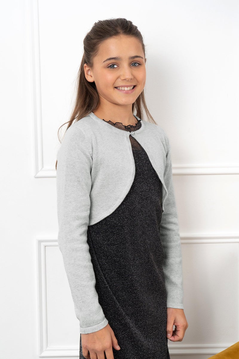 BOLEROSE Girls Long Sleeve Sparkle Cardigan Childrens Kids Bolero Shrug (Silver, 5-6 YRS) - Image 4