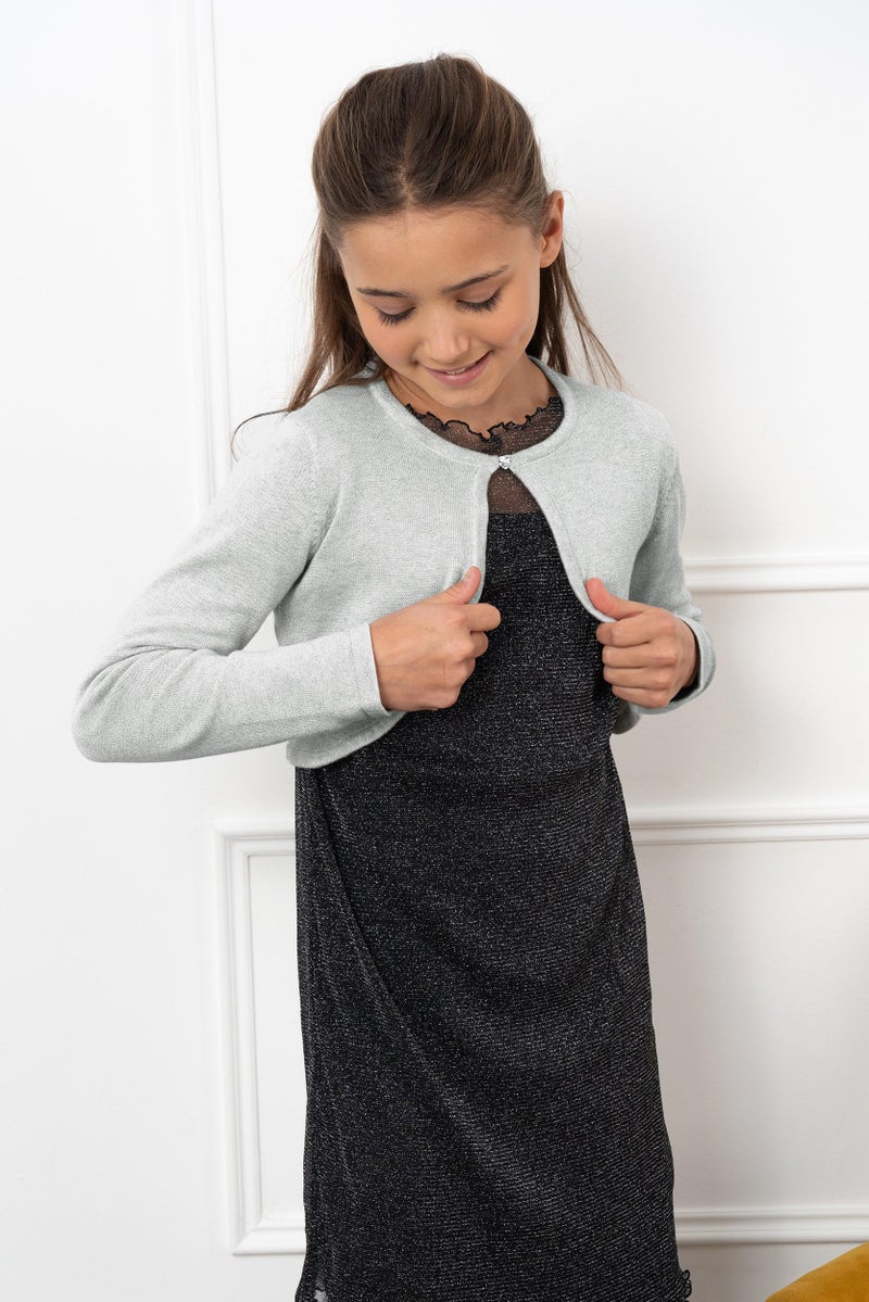 BOLEROSE Girls Long Sleeve Sparkle Cardigan Childrens Kids Bolero Shrug (Silver, 5-6 YRS) - Image 5