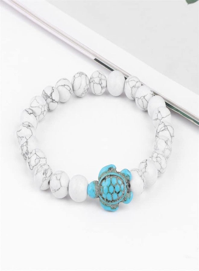Pingyongchang 4pcs Sea Turtle Beads Bracelets Set,Elastic Natural Stone Stretch Lava Bracelet Anklet for Women Men,Supports the Sea Turtle Conservancy,Friendship Couple Turquoise Bracelets - Image 4