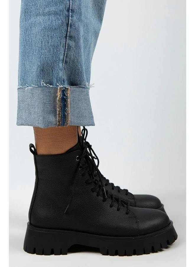 Manijero  Aster Women's Genuine Leather Laced Zipper Black Boot. for Women | Best Price UAE