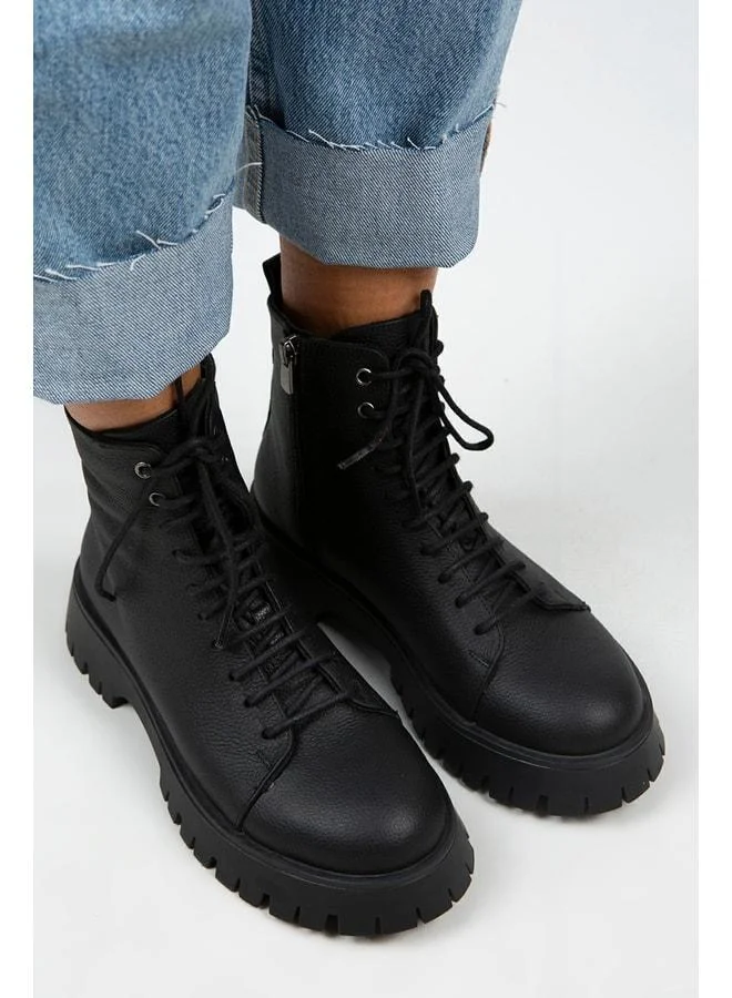 Manijero  Aster Women's Genuine Leather Laced Zipper Black Boot. for Women | Best Price UAE