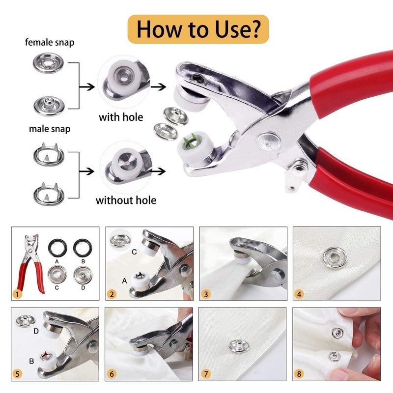 DAPEMPORIUM DAPEMPORIUM Premium Metal Snap Grommet Tools SetHand Pressure Fastener Pliers Fabric Snaps Grommet Stainless Steel Buttons Setting Tools for Clothes Jackets Jeans Bags Leather Belt Shoes  - Image 3