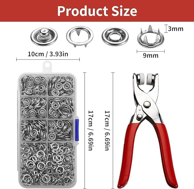 DAPEMPORIUM DAPEMPORIUM Premium Metal Snap Grommet Tools SetHand Pressure Fastener Pliers Fabric Snaps Grommet Stainless Steel Buttons Setting Tools for Clothes Jackets Jeans Bags Leather Belt Shoes  - Image 5
