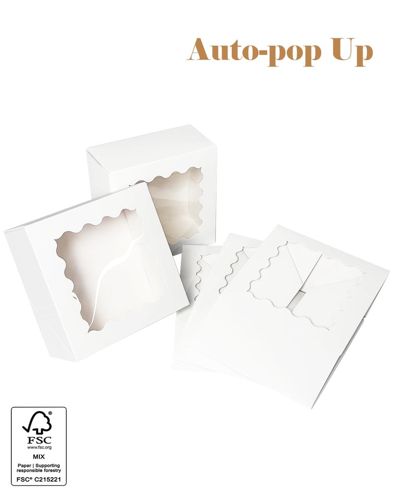 qiqee Auto-pop up 6x6x3 Inch White Cookie Box with Window 30Pcs Pastry Macaron Bakery Box For Packaging - Image 2