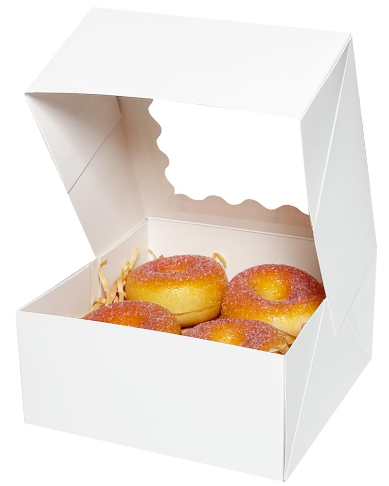 qiqee Auto-pop up 6x6x3 Inch White Cookie Box with Window 30Pcs Pastry Macaron Bakery Box For Packaging - Image 3