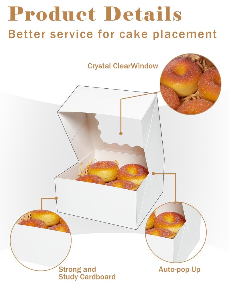 qiqee Auto-pop up 6x6x3 Inch White Cookie Box with Window 30Pcs Pastry Macaron Bakery Box For Packaging - Image 4
