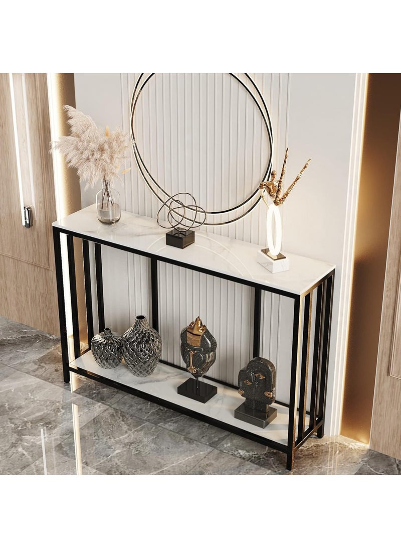 Narrow Console Table for Entryway, High Gloss Hallway Table with Bottom Shelf Modern for Side Sofa, Foyer, Living Room, 78x30x120cm