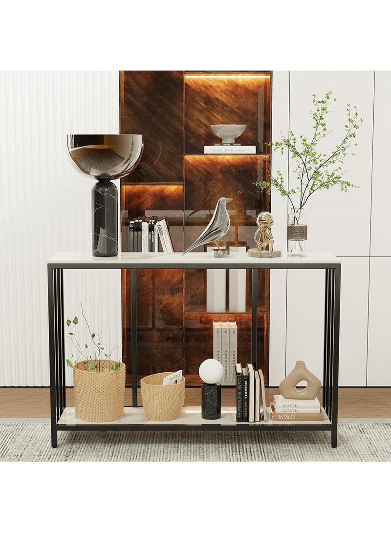Narrow Console Table for Entryway, High Gloss Hallway Table with Bottom Shelf Modern for Side Sofa, Foyer, Living Room, 78x30x120cm