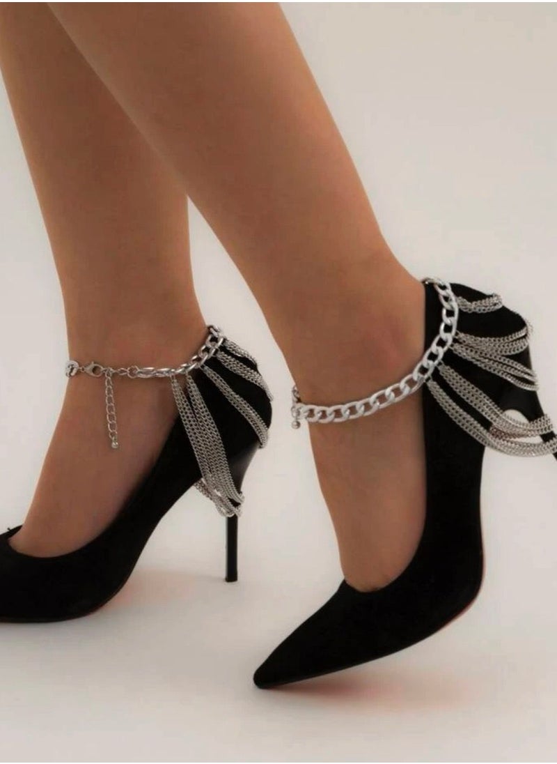NEW STYLE - 1pc Silver Anklet For High Heel Shoes - Image 1
