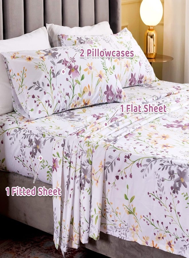 QSH 100% Egyptian Cotton Sheets Full Size Set, Yellow Flowers Plant Pattern Botanical Luxury Cotton Printed Bedding Floral Full Bed Sheets Extra Soft and Breathable 4pcs Deep Pockets Sheets - Image 5