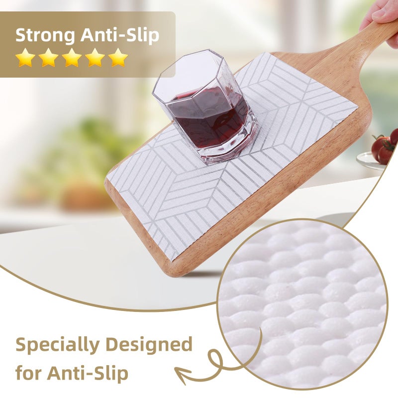 Kimhan Shelf Liners for Kitchen Cabinets 12in x 20FT, Non Adhesive Cabinet Liner Strong Non-Slip Thickened Silver Geometric Easy to Clean for Shelf, Cabinet, Refrigerator with Knife and Tape Measure - Image 2