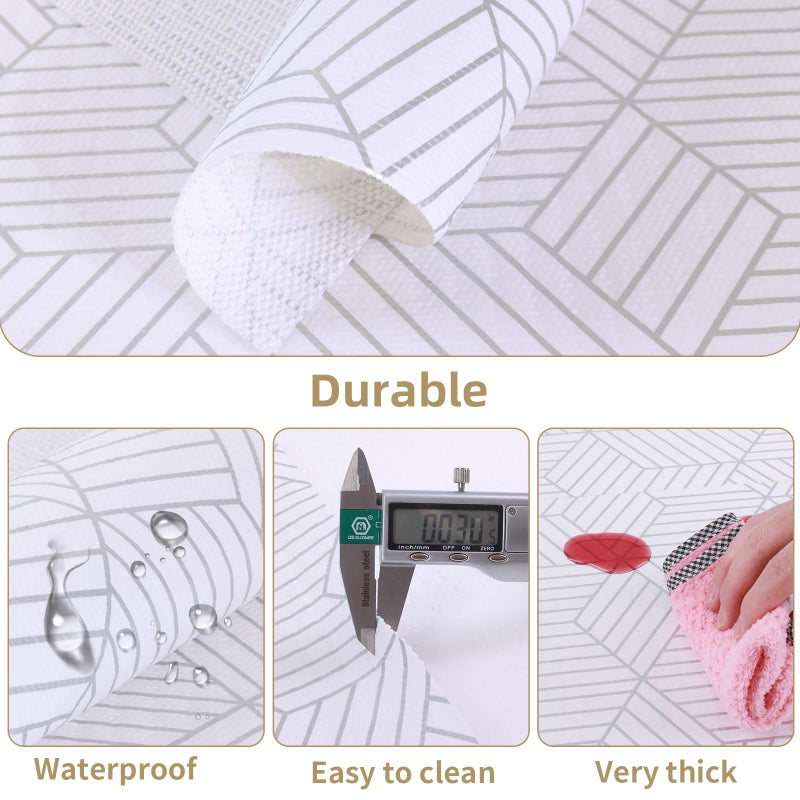 Kimhan Shelf Liners for Kitchen Cabinets 12in x 20FT, Non Adhesive Cabinet Liner Strong Non-Slip Thickened Silver Geometric Easy to Clean for Shelf, Cabinet, Refrigerator with Knife and Tape Measure - Image 4
