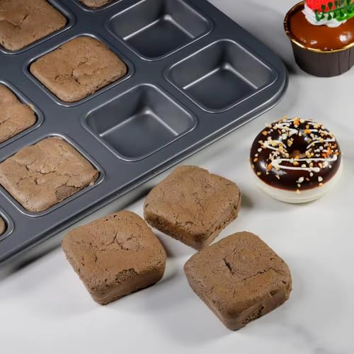 SHOAIB 12-Slots Square and Round Shape Baking Trays for Brownies, Muffins, Cupcakes, Mini Loaf Pan 2-Pieces Nonstick Baking Tray Combo - Image 2