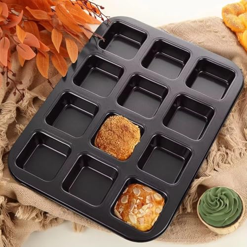 SHOAIB 12-Slots Square and Round Shape Baking Trays for Brownies, Muffins, Cupcakes, Mini Loaf Pan 2-Pieces Nonstick Baking Tray Combo - Image 3