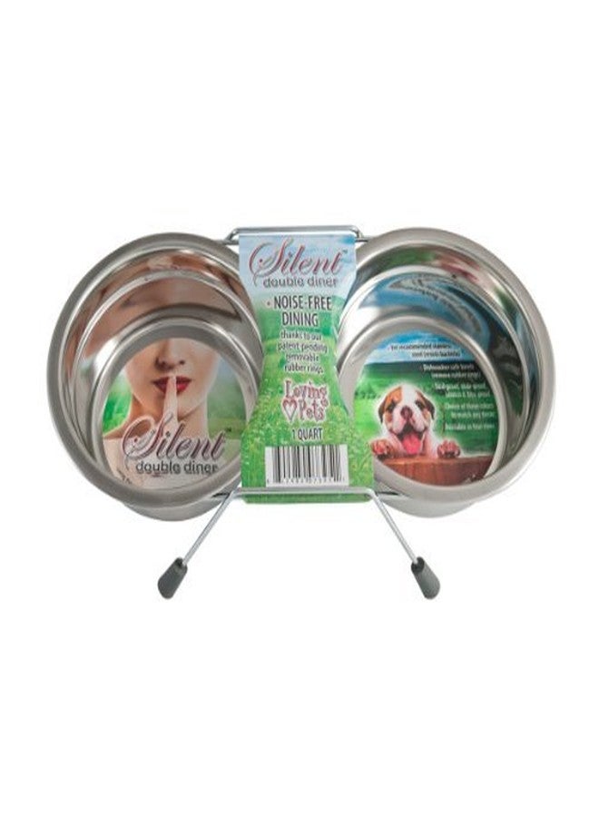 Loving Pets Silent Double Diner Pet Bowl, 1/2-Pint, Grey - Image 2