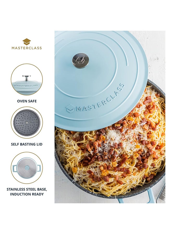 MasterClass Shallow Casserole Dish with Lid 4L/28 cm, Lightweight Cast Aluminium, Induction Hob and Oven Safe, Sky Blue