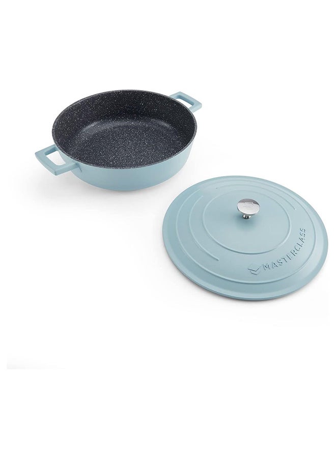 MasterClass Shallow Casserole Dish with Lid 4L/28 cm, Lightweight Cast Aluminium, Induction Hob and Oven Safe, Sky Blue