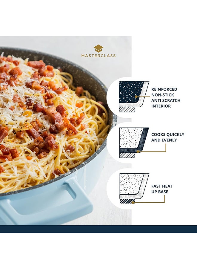 MasterClass Shallow Casserole Dish with Lid 4L/28 cm, Lightweight Cast Aluminium, Induction Hob and Oven Safe, Sky Blue
