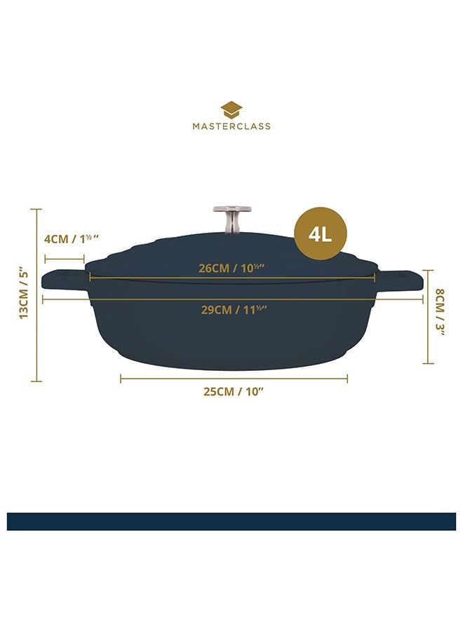 MasterClass Shallow Casserole Dish with Lid 4L/28 cm, Lightweight Cast Aluminium, Induction Hob and Oven Safe, Sky Blue