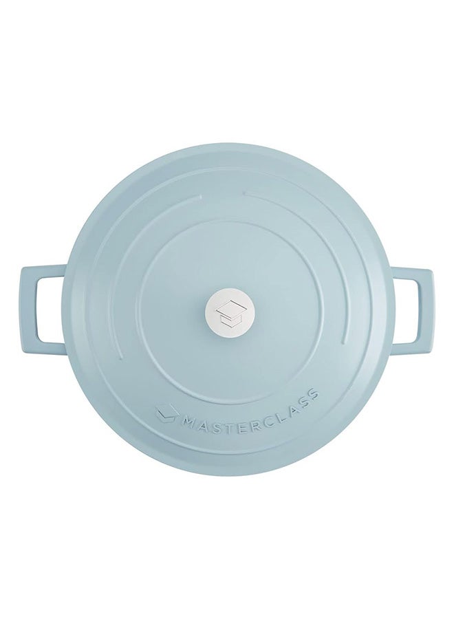MasterClass Shallow Casserole Dish with Lid 4L/28 cm, Lightweight Cast Aluminium, Induction Hob and Oven Safe, Sky Blue