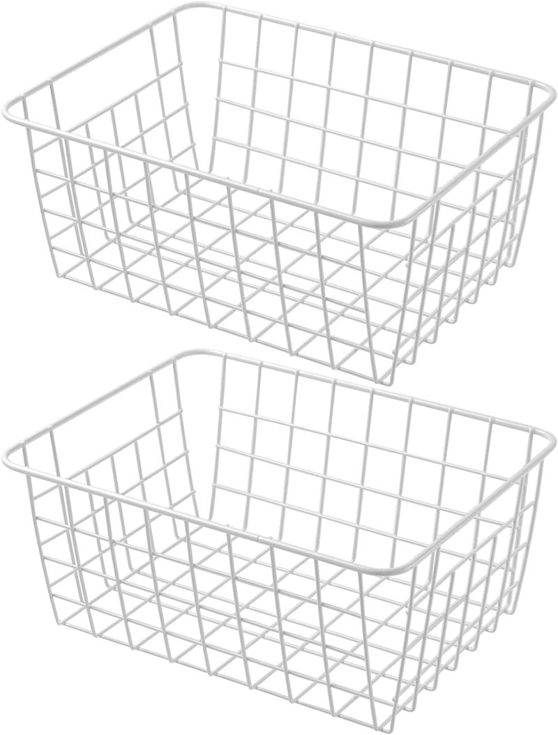 Brightalk 11" Upright Freezer Storage Baskets, White Wire Storage Bins Small Bakset for Freezer, Pantry, Bathroom Organizing, Set of 2 - Image 1