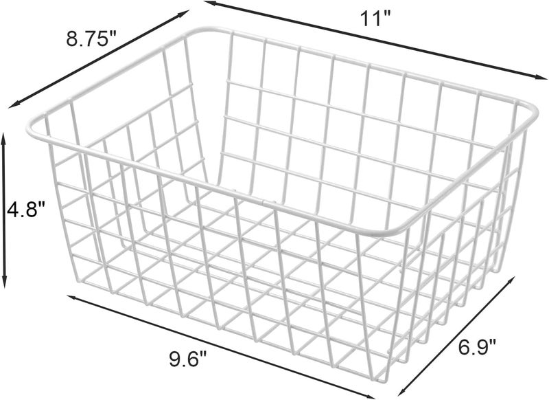 Brightalk 11" Upright Freezer Storage Baskets, White Wire Storage Bins Small Bakset for Freezer, Pantry, Bathroom Organizing, Set of 2 - Image 2