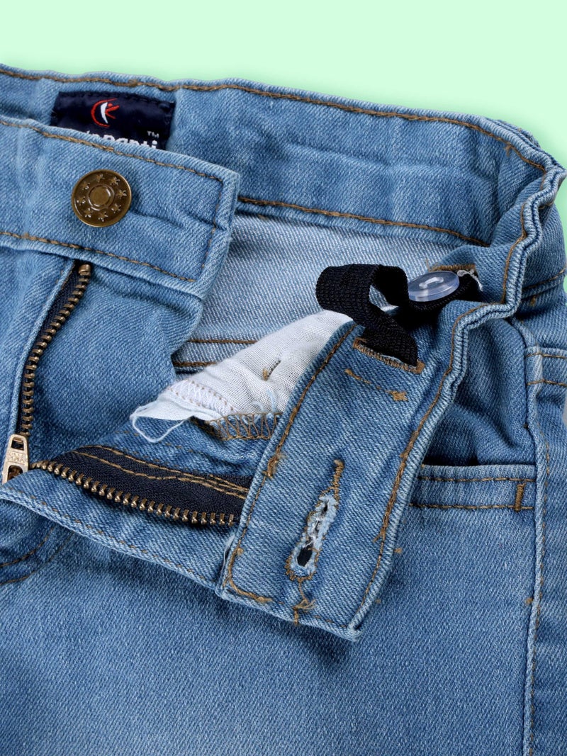 KiddoPanti Boys Fashion Denim Roll-Up Shorts | Stretchable Cotton Denim | Knee-Length, Button Elasticated Waistband & Zip Fly, Md Wash - 8-10Y - Image 4