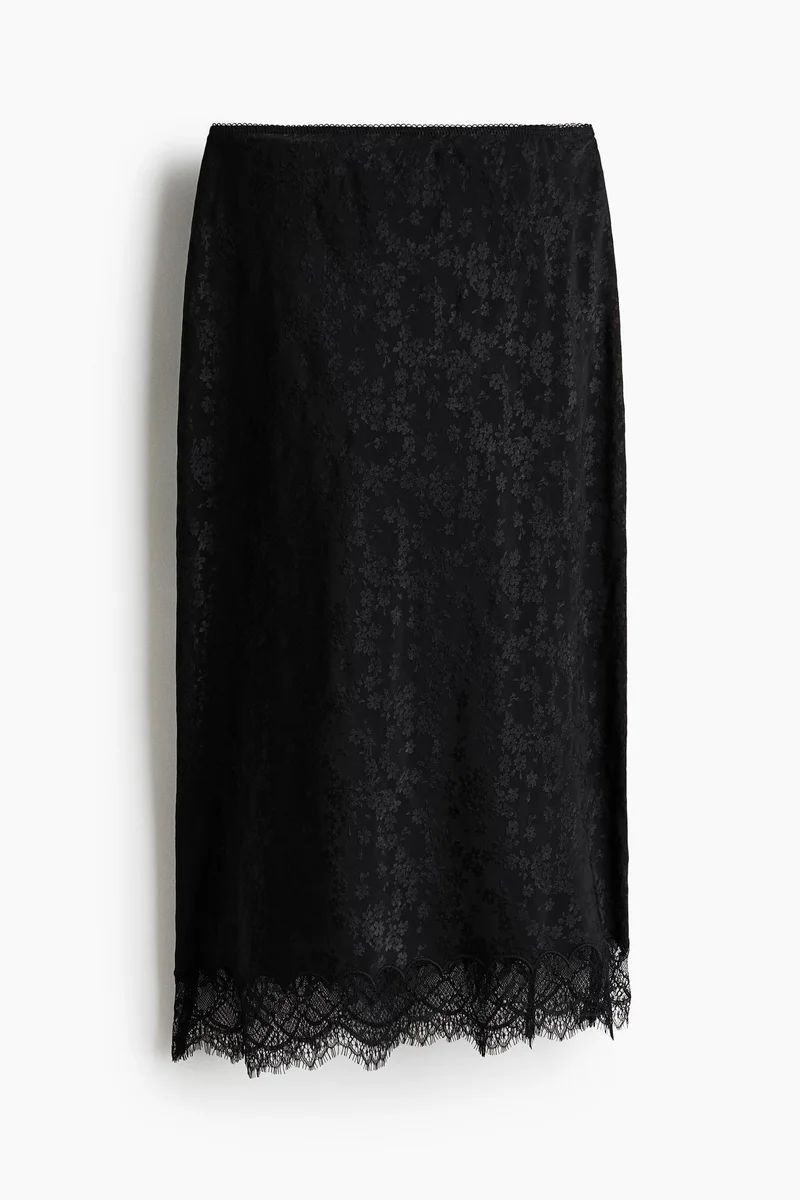 H&M Lace-trimmed midi skirt