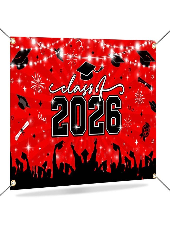 Mocsicka Class of 2026 Graduation Backdrop Banner Red Black 2026 Congrats Grad Banner Congratulations Class of 2026 Graduation Decorations Background Photo Booth Props 70.8 x 43.3 Inch (Red) - Image 1