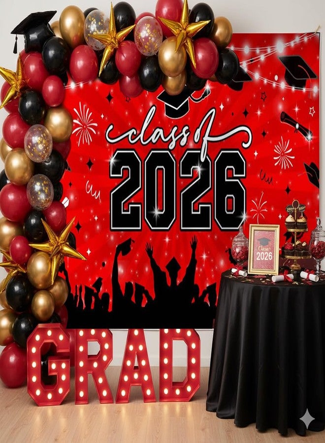Mocsicka Class of 2026 Graduation Backdrop Banner Red Black 2026 Congrats Grad Banner Congratulations Class of 2026 Graduation Decorations Background Photo Booth Props 70.8 x 43.3 Inch (Red) - Image 4
