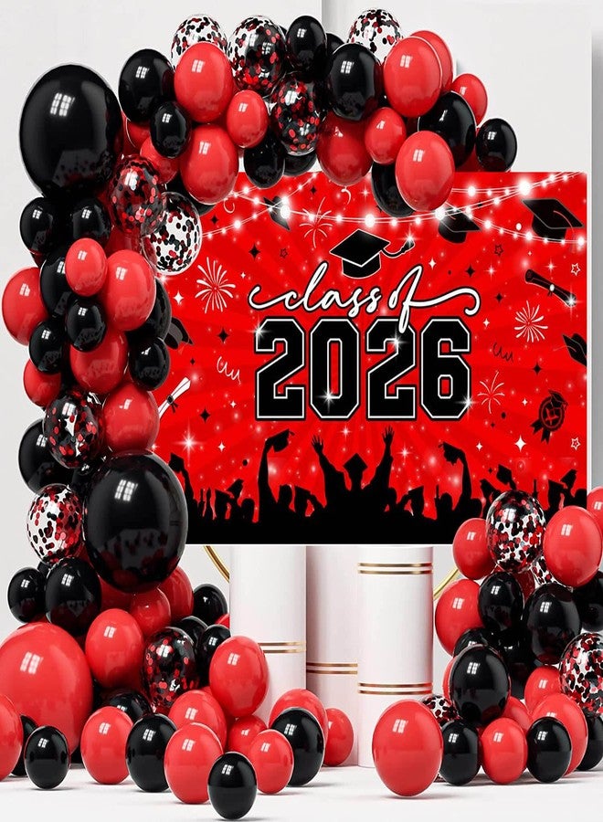 Mocsicka Class of 2026 Graduation Backdrop Banner Red Black 2026 Congrats Grad Banner Congratulations Class of 2026 Graduation Decorations Background Photo Booth Props 70.8 x 43.3 Inch (Red) - Image 2