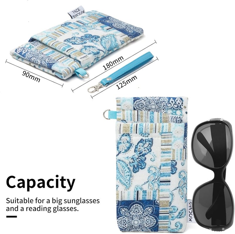 Face Shadow Double Glasses Case Soft Eyeglass Case For Women Men Squeeze Top Sunglasses Case With Cleaning Cloth - Image 3