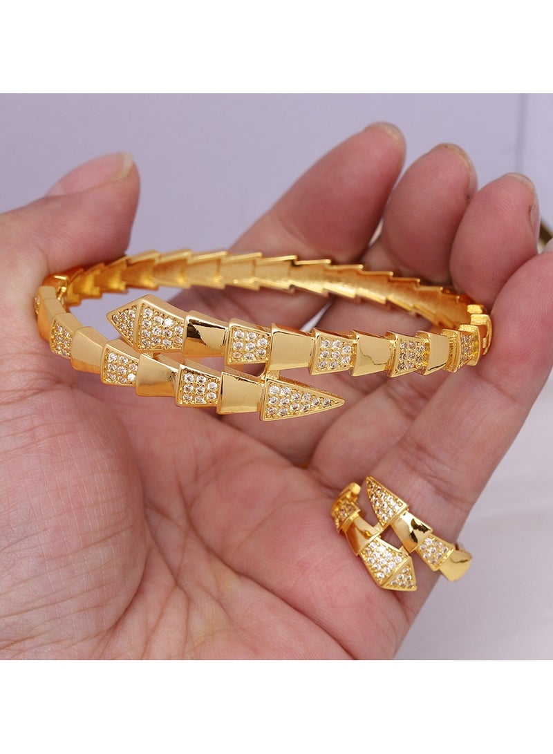 JOOLI 2 Pieces Jewelry Set Women Fashion Accessories Gold Bracelet Ring Ladies Wedding Gift Jewellery Rich Style - Image 1