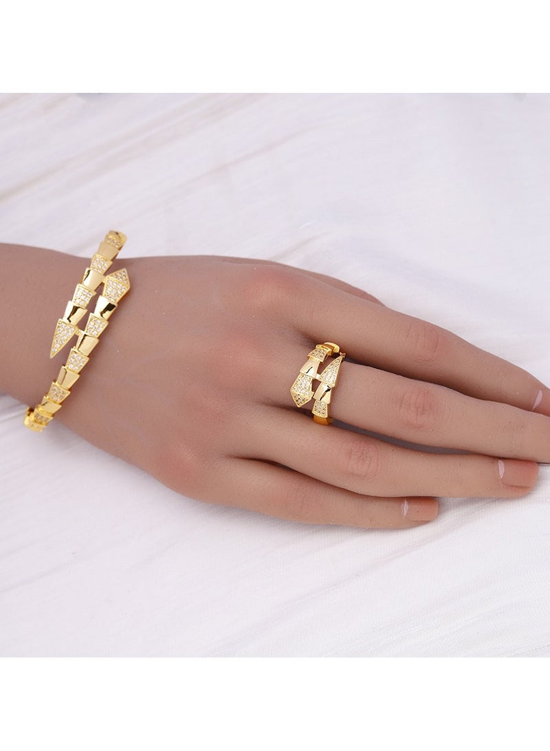 JOOLI 2 Pieces Jewelry Set Women Fashion Accessories Gold Bracelet Ring Ladies Wedding Gift Jewellery Rich Style - Image 3