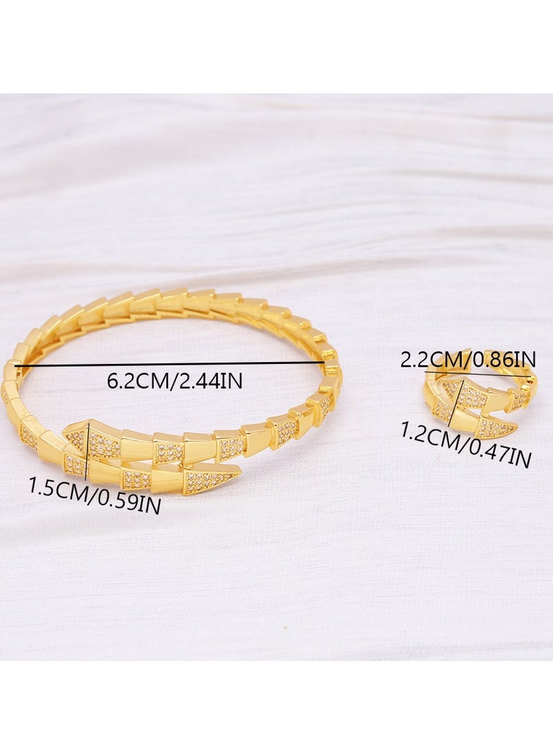 JOOLI 2 Pieces Jewelry Set Women Fashion Accessories Gold Bracelet Ring Ladies Wedding Gift Jewellery Rich Style - Image 2