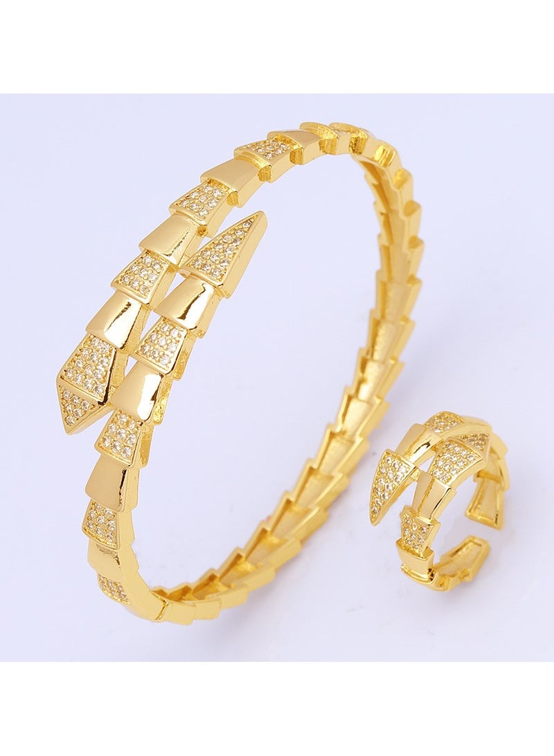 JOOLI 2 Pieces Jewelry Set Women Fashion Accessories Gold Bracelet Ring Ladies Wedding Gift Jewellery Rich Style - Image 4