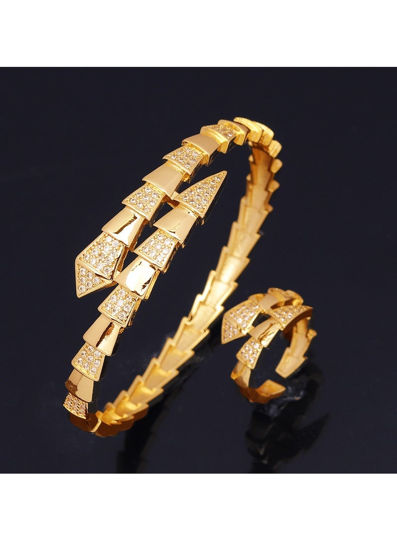 JOOLI 2 Pieces Jewelry Set Women Fashion Accessories Gold Bracelet Ring Ladies Wedding Gift Jewellery Rich Style - Image 5