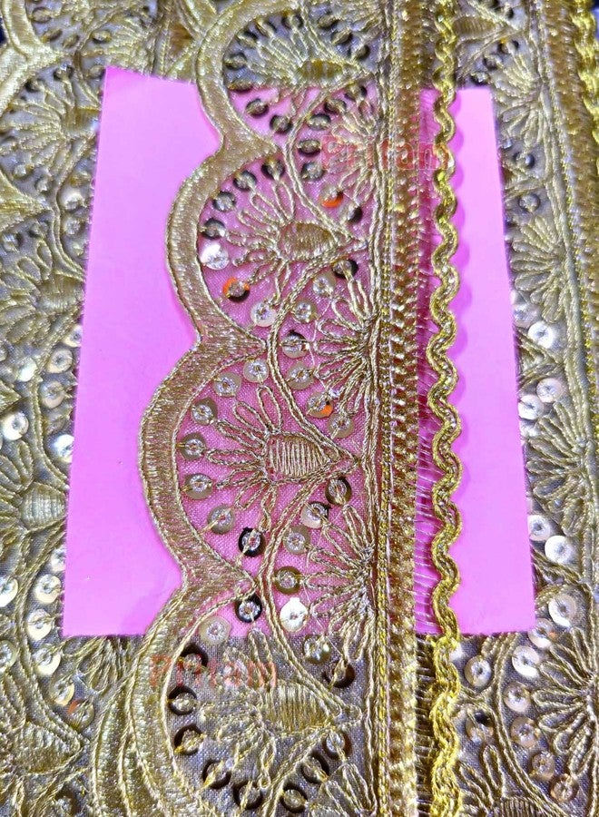 Pritam Embroidery Codding Siquance Jari Lace Border Saree Bridal Dupatta Lehenga, Anarkali, DIY, Bag And Craftwork (EMB-04), Gold - Image 5
