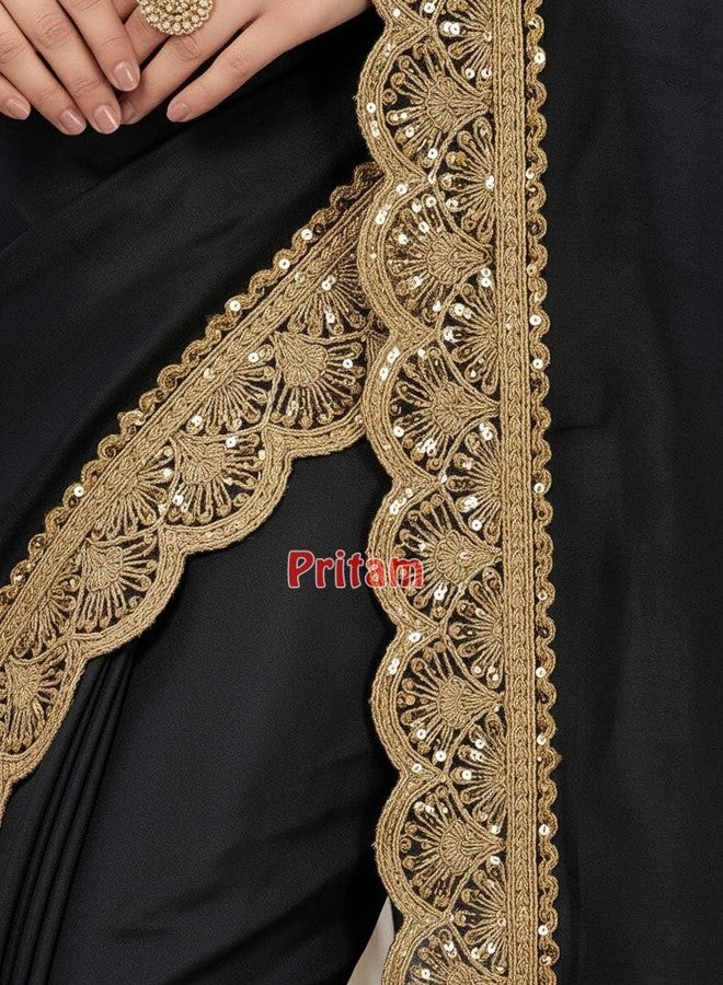 Pritam Embroidery Codding Siquance Jari Lace Border Saree Bridal Dupatta Lehenga, Anarkali, DIY, Bag And Craftwork (EMB-04), Gold - Image 3