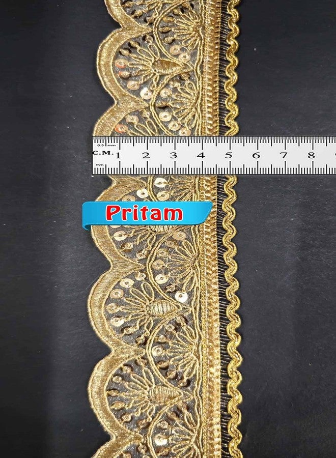 Pritam Embroidery Codding Siquance Jari Lace Border Saree Bridal Dupatta Lehenga, Anarkali, DIY, Bag And Craftwork (EMB-04), Gold - Image 4