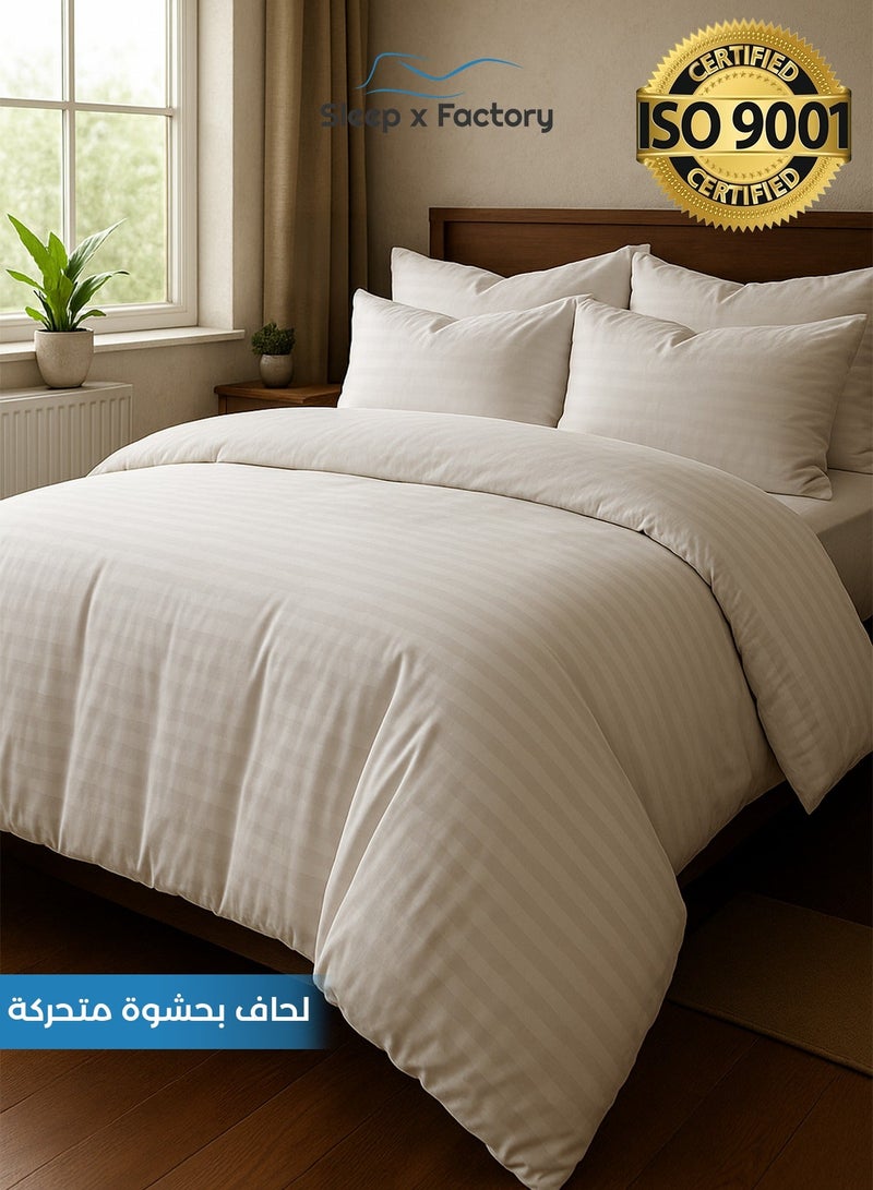 Sleep x Factory Luxury Hotel Style White Comforter Set, Fits 200 x 200 cm Double Size Bed, 7 Pcs Soft Microfiber, Stripe Design, Premium Collection - Image 1