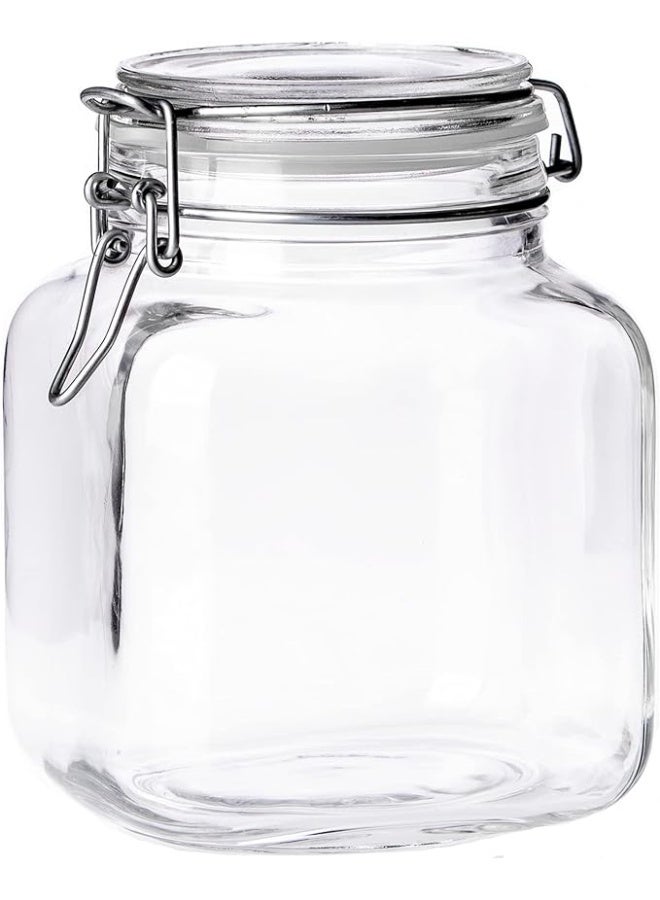 Keep your food fresh and organized with this round glass storage jar featuring a secure clip lock lid. A practical and elegant solution for storing grains, spices, sugar, and coffee neatly in your kitchen. - Image 1